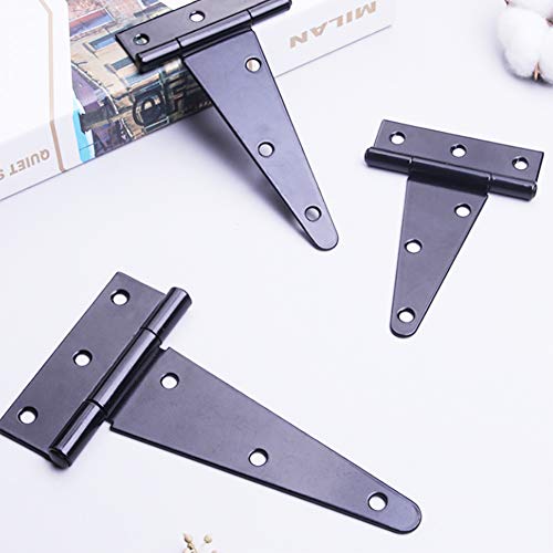 Kaiissa 2 Pcs T Hinges Heavy Duty T Shape Hinges T Strap Hinges Black, Rustproof Metal Strong Tee Hinges Ideal For External Use On Gate, Shed Doors And Barn Doors, 4" / 100Mm, With Screws #TOP4