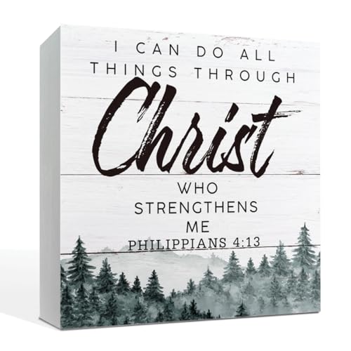 Christian Decor Signs, I Can Do All Things Through Christ Who Strengthens Me Sign, Christianity Wood Decor, Rustic Wood Desk Signs, Christianity Decoration for Bedroom Living Room