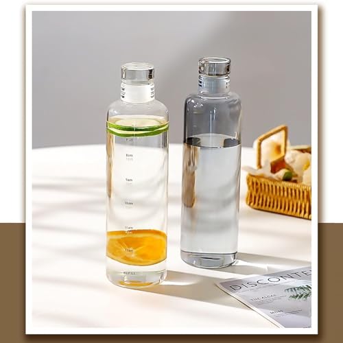 Image of Glass Borosilicate Water Bottle With Cap 500 ML Leak Proof & Airtight Lid with Time Marker Water Bottle For Home,Office,School, College, Gym, Daily Uses (Multi color Set of 6)