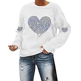 Generisch Sweatshirt Damen Oversized Pullover Hoodie Y2k Briefe Drucken Langarm Rundhals Pulli Frauen Buchstaben Druck Valentinstag-Sweatshirt für Damen, Liebes-Herz-Shirts Valentinstag-Pullover