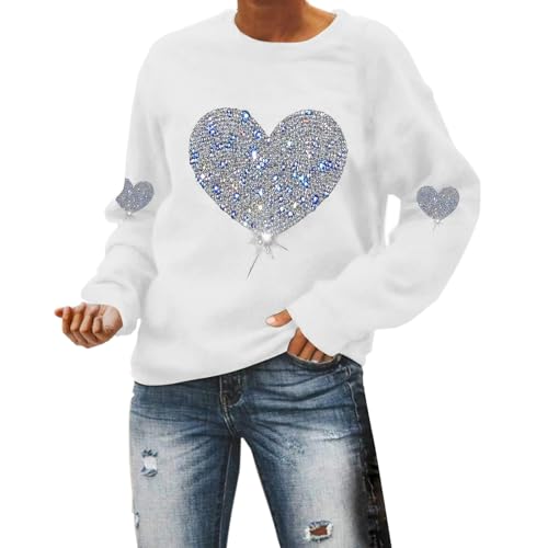Generisch Sweatshirt Damen Oversized Pullover Hoodie Y2k Briefe Drucken Langarm Rundhals Pulli Frauen Buchstaben Druck Valentinstag-Sweatshirt für Damen, Liebes-Herz-Shirts Valentinstag-Pullover
