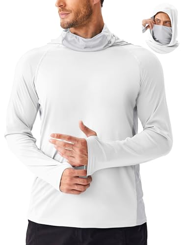 Image of PINSPARK Men's Sun Protection Hoodie with Mask UPF 50+ UV Long Sleeve Shirt Men Rash Guard Performance Fishing Hiking Shirt