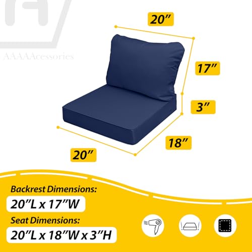 Image of AAAAAcessories Outdoor Seat Cushions for Chairs, Fade-Resistant, Waterproof Patio Furniture Replacement Cushions, 20 inch x 18 inch x 3 inch + 20 inch x 17 inch, Navy Blue