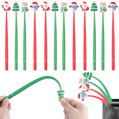 FINGOOO クリスマス ペン 景品 16本・4種 0.5mm おしゃれ 曲げ可能 おもしろい 文房具 ボールペン 学生 ギフト プレゼント K (クリスマス)