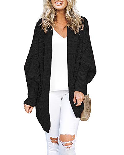 Cicy Bell Women's Batwing Sleeve Cardigan Sweaters Open Front Oversized Chunky Knit Sweater Coats (Black,Medium)