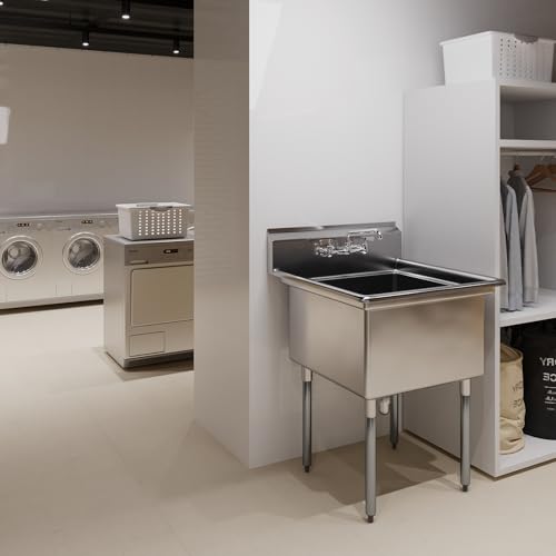 Image of AmGood Stainless Steel Prep & Utility Sink | 304 Stainless Steel | Overall Size: 30 in. x 29.5 in. | Restaurant, Kitchen, Laundry, Garage | NSF (Bowl Size: 24 inch x 24 inch + Faucet)