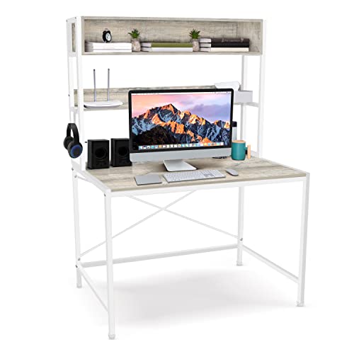 Image of ABOUT SPACE 3 Tier Wooden Office Table with Storage - Office Desk - Computer Table for Gaming, Laptop, PC - Engineering Wood Study Table for Home, Office (L 115 x B 60 x H 157 cm) - Beige