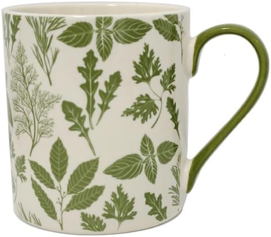 Green Floral Pattern Handled Ceramic Water Cup Breakfast Coffee Milk Cups