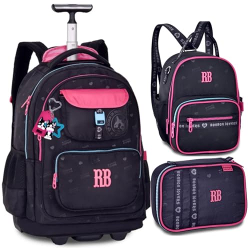 Kit Mochila de Rodinhas Rebecca Bonbon Urban Mix Original Lancheira Térmica Estojo (Preto)