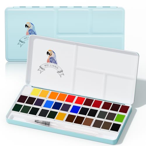 MEI LIANG 36色 ソリッド水彩絵の具セット メタルケース&ブラシ付き 高着色水彩画 初心者/学生/アウトドアペインティング