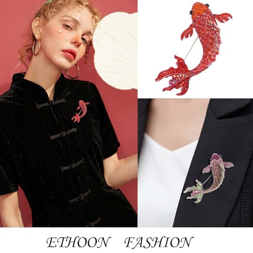 Image of Gold Fish Brooches for Women Marine Animal Red Koi Fish Carp Rhinestone Brooch Lovely Enamel Vintage Personalized Large Brooch Lapel Pin Gifts