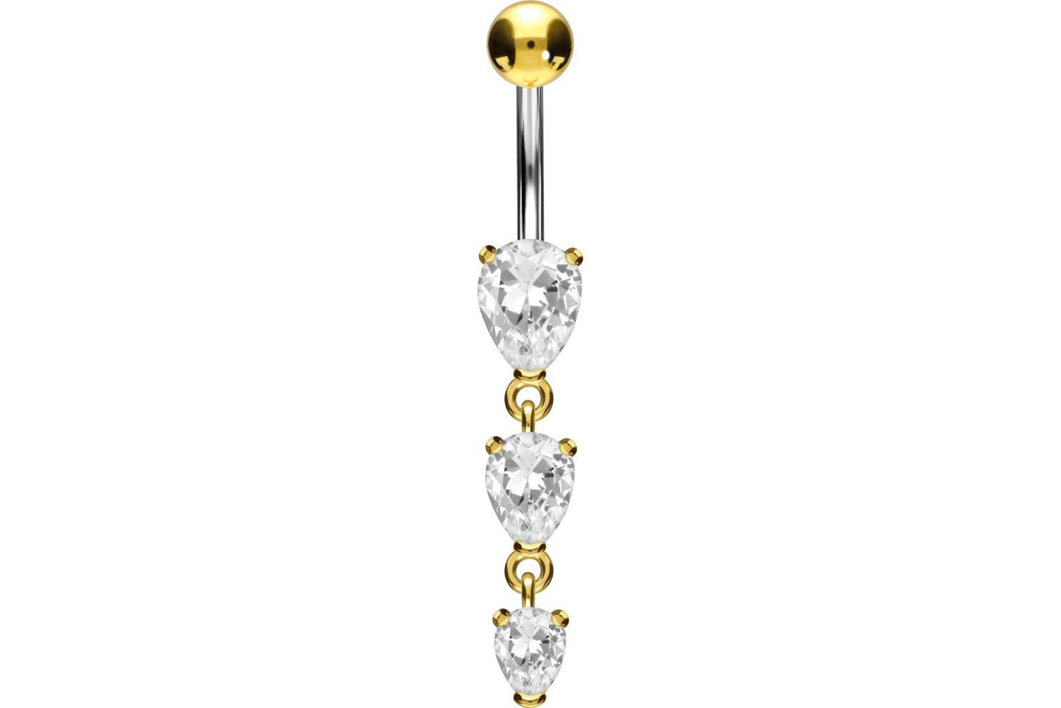 PIERCINGLINE piercing ombligo titanio | 3 gotas de cristal de plata 925 | Piercing Bananabell Plátano | selección de color