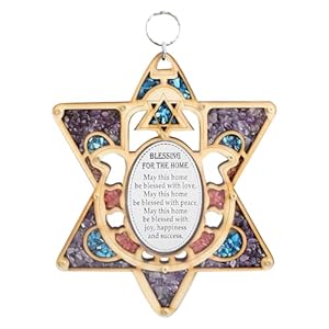 My Daily Styles Jewish Wooden Star of David Wall Decor with Simulated Gemstones Blessing for Home Made in Israel