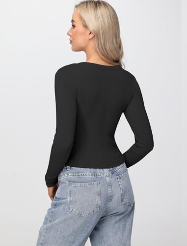 Womens Long Sleeve Tops Fall Lightweight Cardigan Cropped Going Out Shirts Ribbed Button Down Cute Trendy 2025