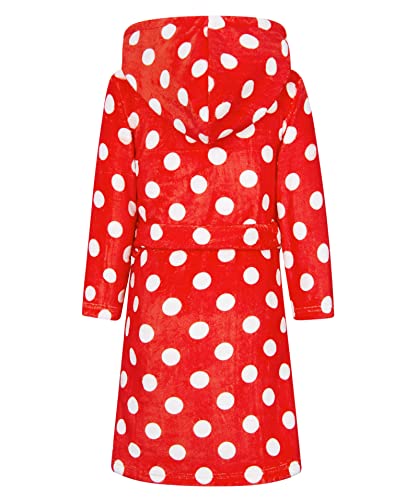 Aideaone Big Girl's Bathrobes Red Wave Point Sleepwear Warm Flannel Hooded Robes For 10-12 Years #TOP1