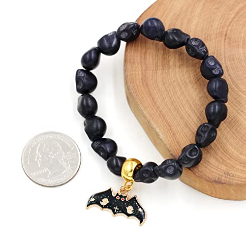 Image of Uloveido Halloween Bracelets for Men Women Black White Skull Stone Bracelet Charm Ghost Pumpkin Lamp Bat Design Bracelets