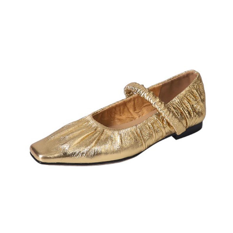 QIJOZXN Wrinkled Leather Mary Jane Flats for Women Pointed Toe Ballet Flats Stretch Band Slip On Dress Ballerina Flats Shallow Casual Shoes
