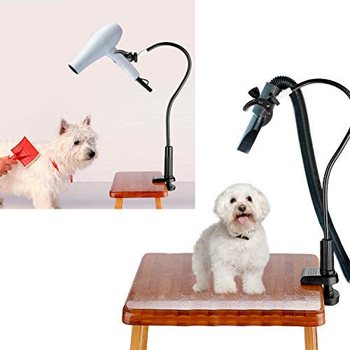 Pince Support Sèche-Animaux Mains Libres en Alliage d'Aluminium pour Table de Toilettage, Rotation 360° Ajustable, Fixation Sécurisée pour Sèche-Cheveux Chien et Chat, Idéale pour