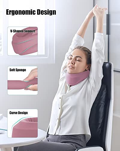 Image of Neck Brace for Sleeping - Cervical Collar Relief Neck Pain and Neck Support Soft Foam Wraps Keep Vertebrae Stable for Relief of Cervical Spine Pressure for Women & Men Rose Pink Small Size