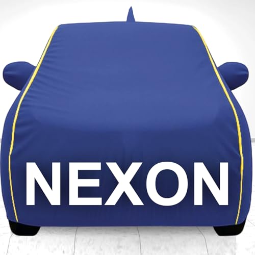 Image of Car Cover for Tata Nexon All Model & Years (2017-2025) 100% Waterproof with Mirror Pockets, Triple Stitched Bottom Elastic Dustproof Full Body Protection (Heat & UV Resistant,- Blue