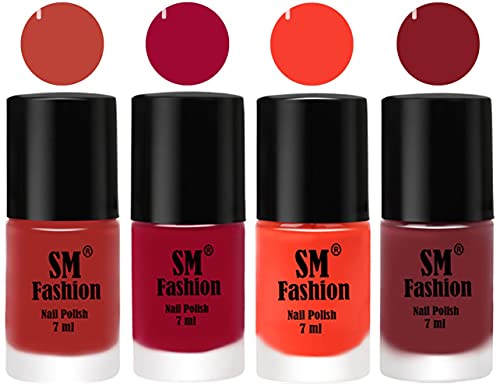 Image of Nail Polish Combo Set (Pack of 4) Quick Dry Gel Finish Nail Paint | Dark Nude,Pure Wine,Light Orange,Plum | 7 ml Each