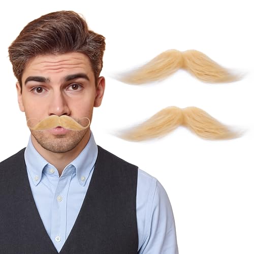 2pcs Blonde Self Adhesive Fake Mustache Men Stick On Moustache Costume Facial Hair for Cosplay Party Yellow