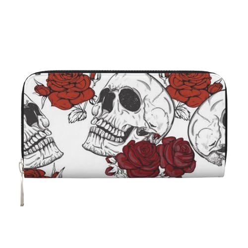 Portefeuille à main en cuir crâne floral grand format noir pour vos sorties
