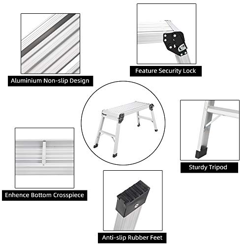 LUISLADDERS Step Ladder Aluminum Work Platform Ladder Drywall Bench Heavy Duty Portable Work Platform Extra-Large Folding Step Bench Ladder EN131 330lbs