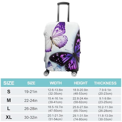 White Purple Butterflies Elastic Luggage Cover Suitcase Protector for 19-32 Inch Suitcases | Universal Stretchable Travel Bag Cover | Anti-Scratch, Washable with Zipper Closure L2