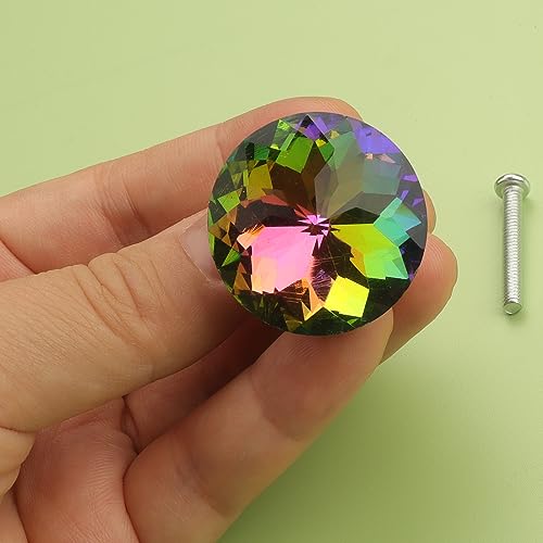 Roellgs 20 Piece 30mm Stained Crystal Glass Diamond Door Handle with Screws - Image 2
