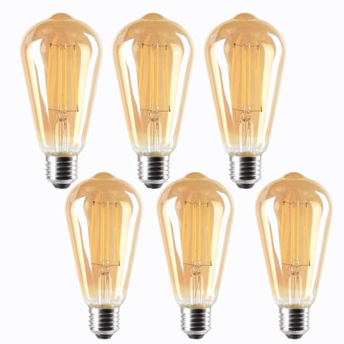 Etrogo LED Edison Bombillas Vintage E27 con Filamento 4W Equivalente a 40W 400LM luz Cálido 2700K ST64 Retro Estilo [6 Unidades No Regulabre]