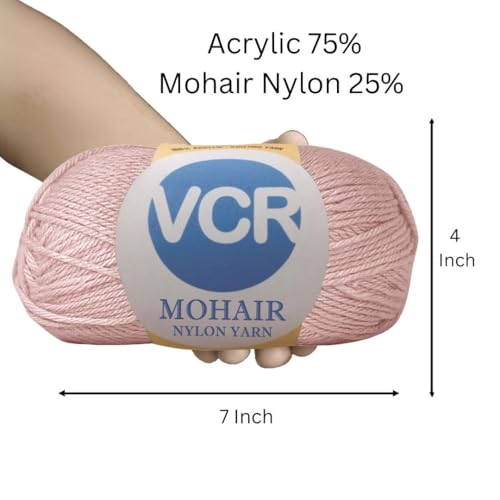 Image of VCR Mohair Nylon Rosy Brown Yarn, 100 Grams Hank, 196 Meters Length, Acrylic 75%, Mohair Nylon 25%, Pack of 1 Yarn, Soft Crosia Threads, Suitable for Winter Garments.