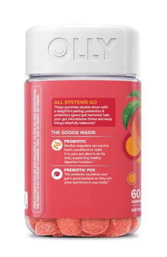 OLLY Probiotic + Prebiotic Gummy, 500 million CFUs, Peachy Peach - 60 Count