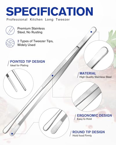 2-Pcs-10-Inch-Kitchen-Tweezers-Fine-Tweezer-Tongs-Stainless-Steel-Professional-Long-Cooking-Tweezers-for-BBQ-Sea-Food-Repairing-and-Serving-SILVER