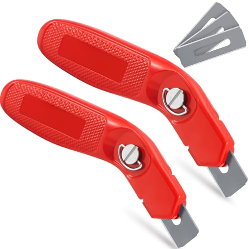 Image of Lasnten 2 Pieces 6 Blades Utility Carpet Knife Cutting Heavy Duty Carpet Knife Cutter Tools with Blades Razor Blade Knives with Protective Cap for Box Cutter Roofing Purpose, Aluminum (Red)
