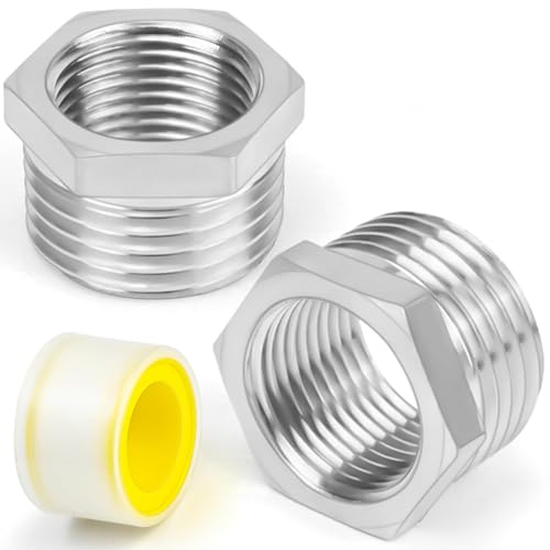 CONJURAIDE 2 Stück Reduzierung 1 Zoll auf 3/4 Zoll Edelstahl Reduzierstück 1 Zoll auf 3/4 Zoll mit Gewindedichtband Gewindefitting Adapter für Wasserleitungen Rohranschluss AG Ø32mm x IG Ø25mm