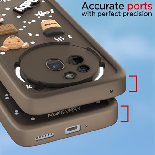 Image of Pikkme Back Cover for Nothing Phone 3a Pro 5G | Cute Fun Cartoon 3D Bear Silicone Full Body Protection Bumper Case (Brown)