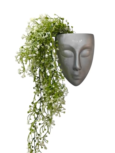 Image of Ceramic Lady Face Wall Hanging Planter | 17.5 x 13.5 cm Abstract Face Vase for Indoor Wall, Living Room, Balcony & Home Decor (Grey)