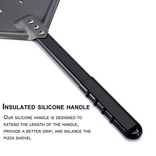 Image of Perforated Pizza Peel, G.a HOMEFAVOR 12 x 14 Inch Rectangular Pizza Turning Peel, Professional Anodized Aluminum Turning Pizza Paddle, 26 inch overall