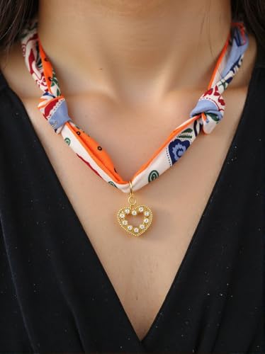 KJML DIY Scarf Necklace with Charm 4Pack Bandana Necklace with Charms Silk Styling Adjustable Tie Statement Choker Jewelry Scarf Necklaces for Women Birthday Mothers Day Christmas Teacher Lady4