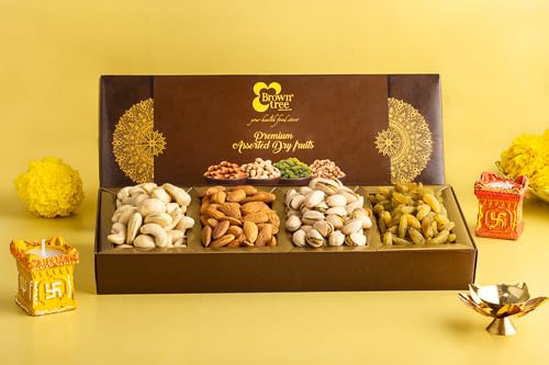 Image of Browntree Premium 4p - 150g |Fresh & Healthy Dry Fruits (Almonds, Cashewnuts, Salted Pista, Raisins) |Gift Hamper |Dry Fruit Gift pack| Dry Fruits Gift Box|Gift for Family|Corporate Gift