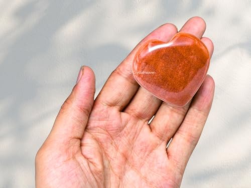 Image of Certified Carrot Jasper Crystal Heart Palm Pebbles Stones for Anxiety Stress Relief Massage - AAA Grade Original Healing Gemstone Agate Heart Palm Stone for Yoga Meditation Spiritual