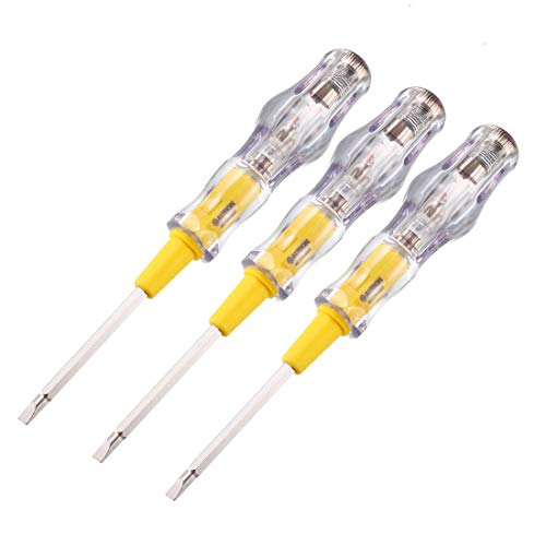 Image of uxcell Voltage Tester AC 100-500V with 3.5mm Slotted Phillips Screwdriver for Circuit Test, Clear and Yellow, Pack of 3