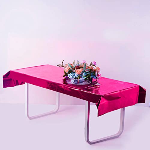 Image of Crackles Pink Rectangular Shiny Metallic Tinsel Foil Solid Color Reusable Table Cover 1.37mX1.83m for Indoor Outdoor Party Birthday,Wedding,Thanksgiving,Christmas,Buffet Parties,Camping