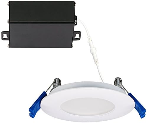 GetInLight Slim Dimmable 3 Inch LED Recessed Lighting, Round Ceiling Panel, Junction Box Included, 4000K(Bright White), 6W, 400lm, White Finished, cETLus Listed, IN-0303-0-WH-40