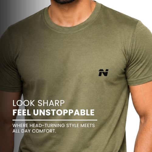 Image of NINQ Half Sleeve Tshirt for Men | Round Neck Regular Tshirt | Breathable Mesh Dotted Stylish T-Shirt | Sports Wear Casual Tee for Gym, Running & Daily Comfort
