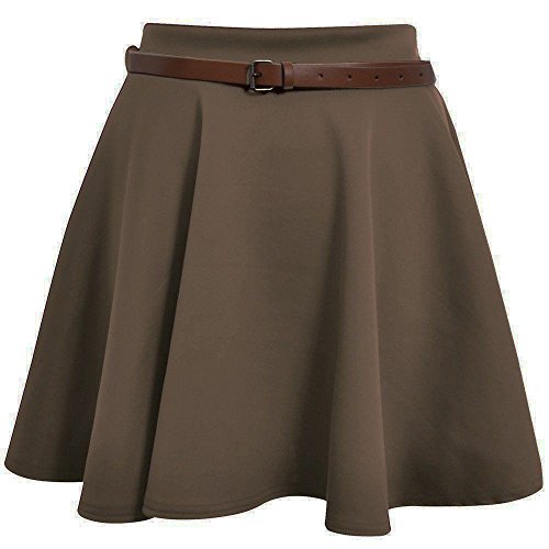 New Girls Ladies Plain Belted Flared Short Mini Skater Swing Party School Skirt