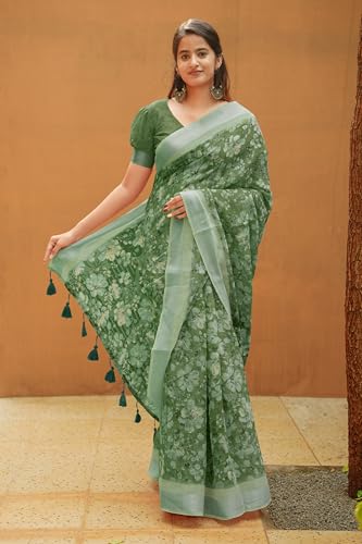 Image of MIRCHI FASHION Saree for Woman Cotton Blend Printed | Traditional Ethnic Sari for Ceremonial Use and Farewell with Blouse Piece