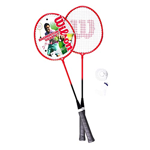 Set de 2 Piezas Wilson V2 Raquetas de Bádminton, Elaboradas para la Excelencia, con un Agarre Ergonómico y una diseño Ultraligera, Proporciona Golpes Impactantes, Color: Rojo/Amarillo, Talla: 3