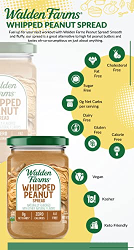 Walden Farms Whipped Peanut Spread, 6 Pack, Fat And Calorie Free Nut Butter, Natural Fresh Roasted Nuts, Smooth And Creamy Classic Flavor, 12 Oz. Jars #TOP6